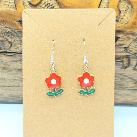 handmade Jewelry - Red Flower Earrings Cottagecore Easter Spring Summer Garden